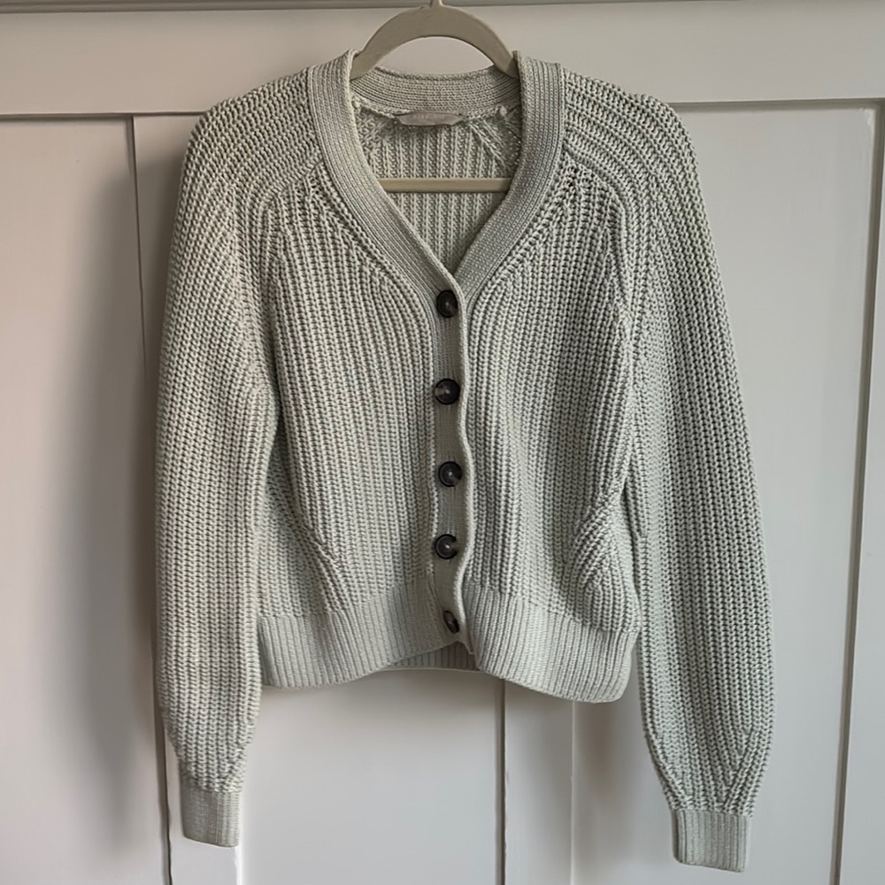 Women's blue-green cotton cardigan